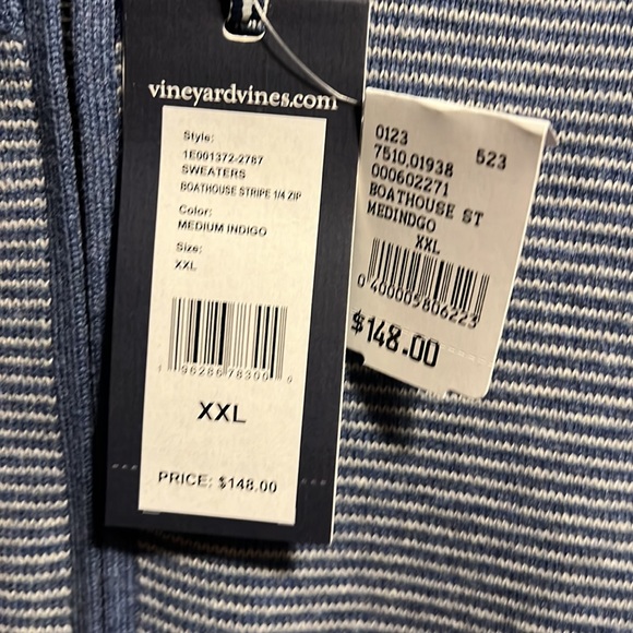 Vineyard Vines 1/4 Zip Sweater. Boathouse Stripe Blue XXL. Brand New with tags - Picture 2 of 3